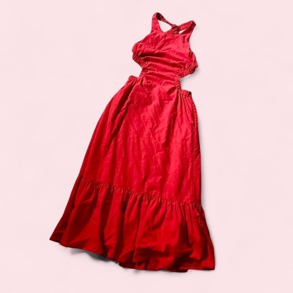 ASTR The Label Dresses & Skirts - ASTR The Label Open Back Linen-Blend Tiered Cutout Backless Maxi Dress Womens M